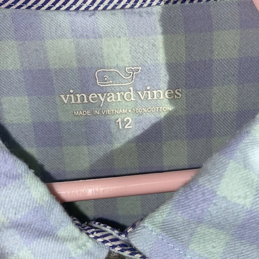 Vineyard Vines blue and purple plaid flannel dress size 12